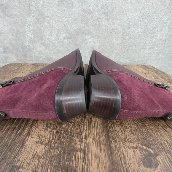 Coach Carmen Booties 6 Wine Red Suede Leather 2 Tone Designer Ankle Zip Classic